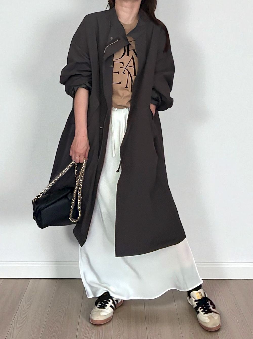 Waist Drawstring スタンドカラーナイロンコート