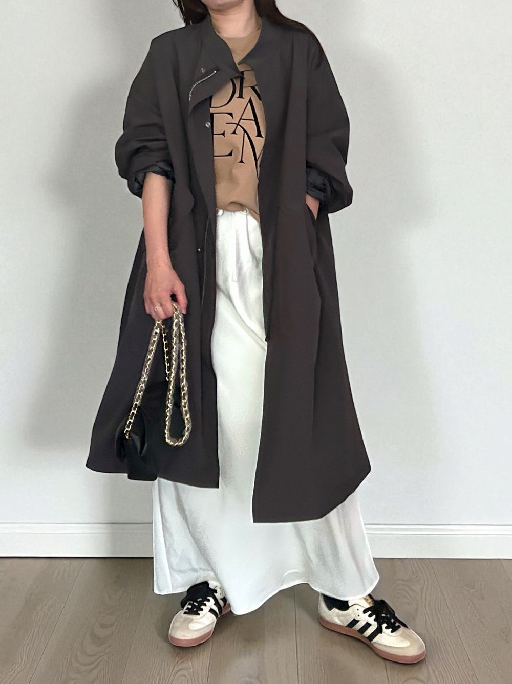 Waist Drawstring スタンドカラーナイロンコート