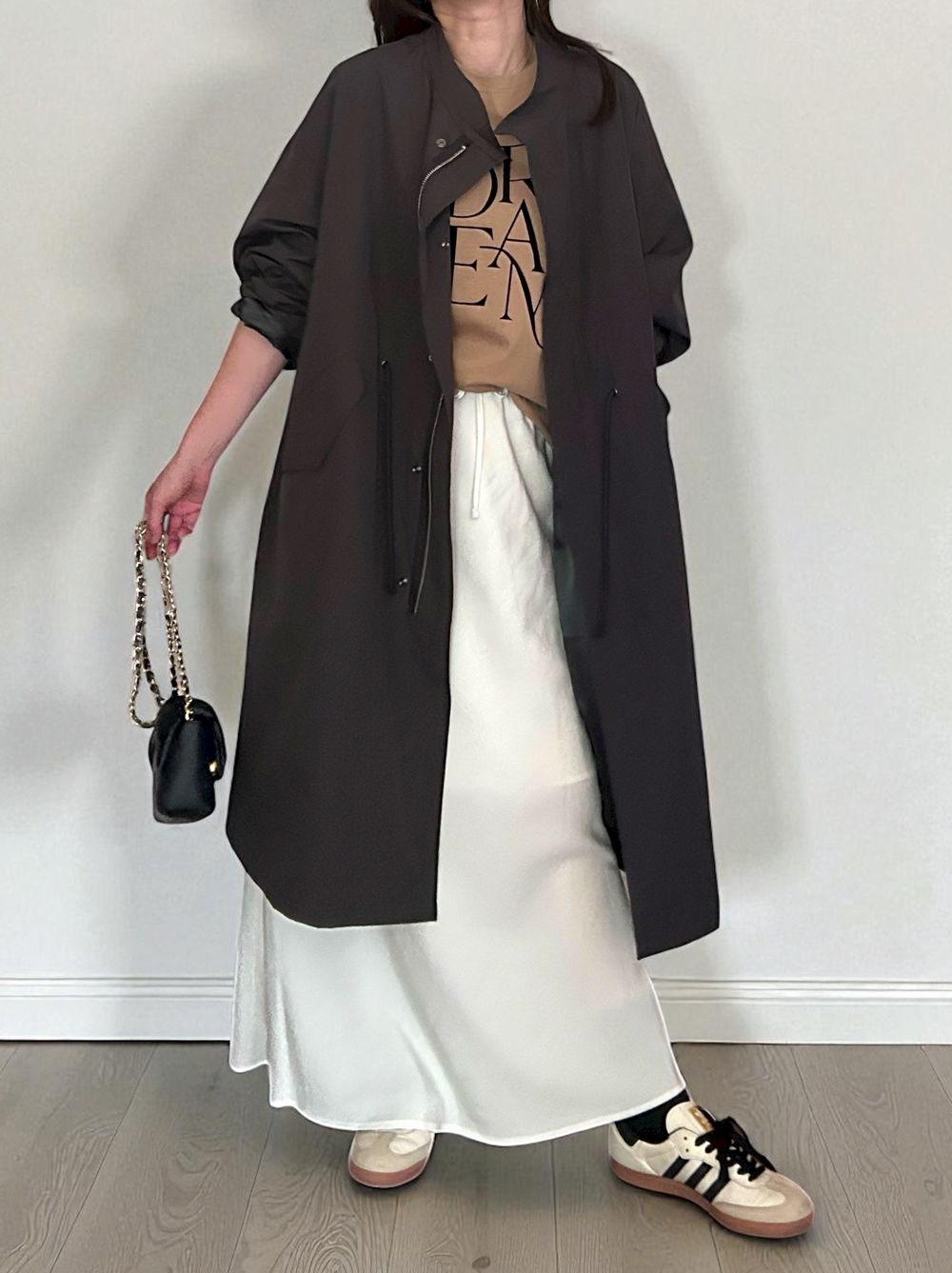 Waist Drawstring スタンドカラーナイロンコート