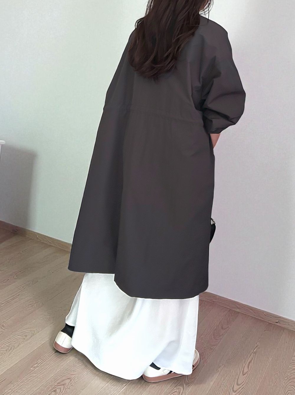 Waist Drawstring スタンドカラーナイロンコート