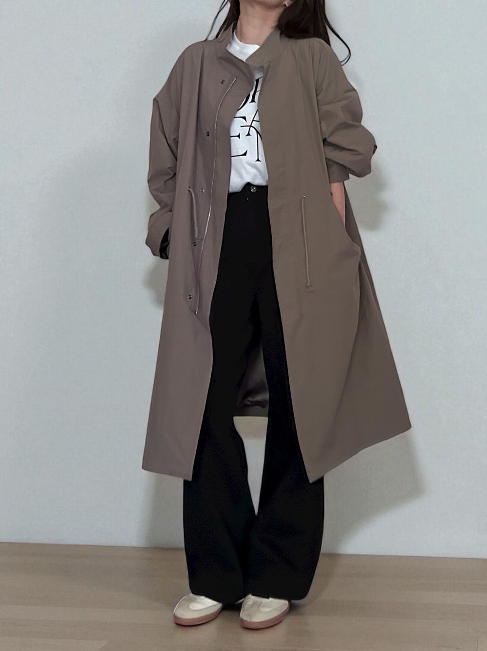 Waist Drawstring スタンドカラーナイロンコート