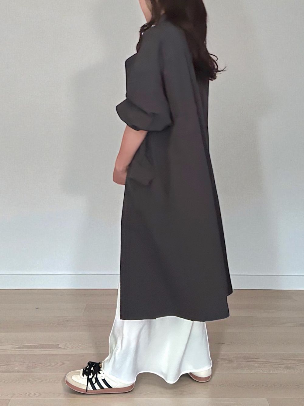 Waist Drawstring スタンドカラーナイロンコート