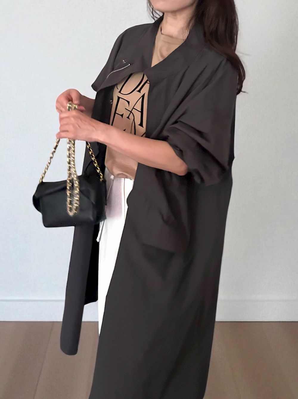 Waist Drawstring スタンドカラーナイロンコート