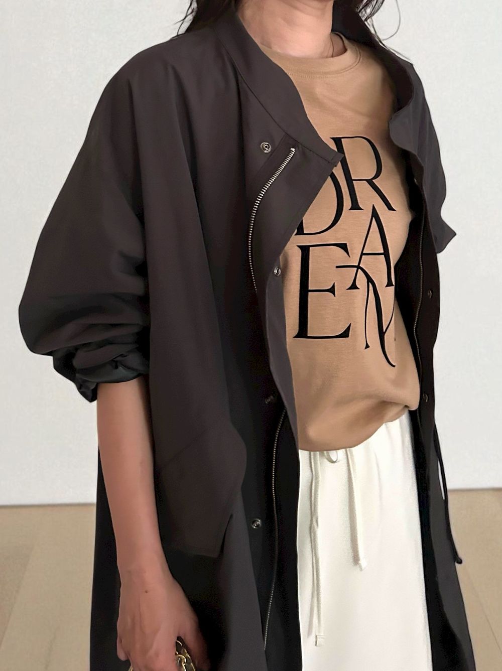 Waist Drawstring スタンドカラーナイロンコート