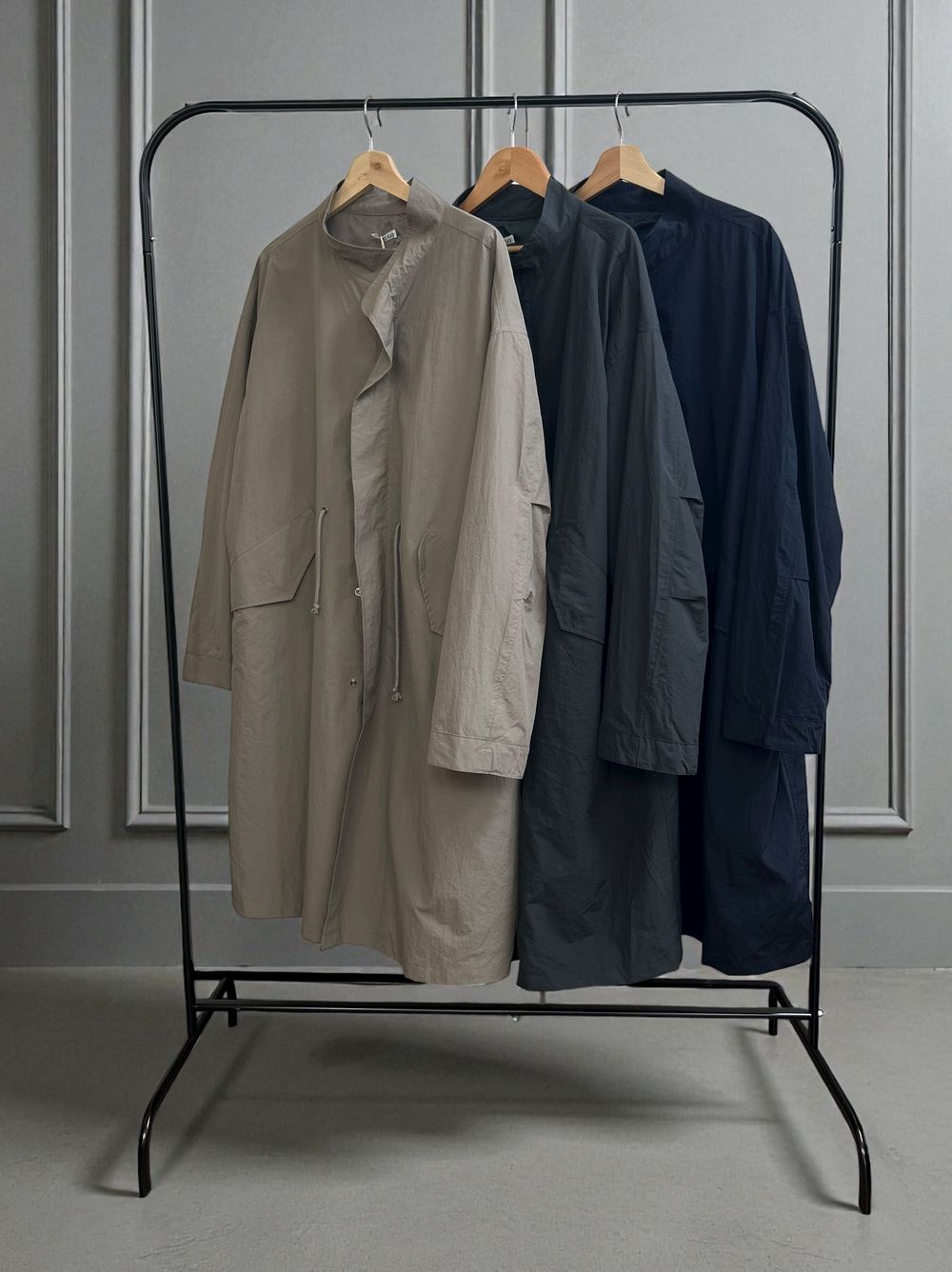 Waist Drawstring スタンドカラーナイロンコート