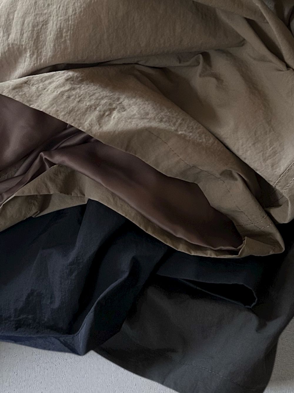 Waist Drawstring スタンドカラーナイロンコート