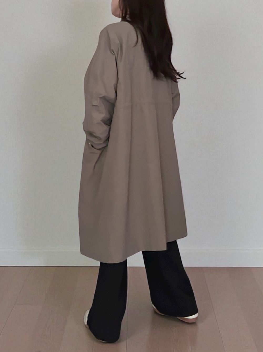 Waist Drawstring スタンドカラーナイロンコート