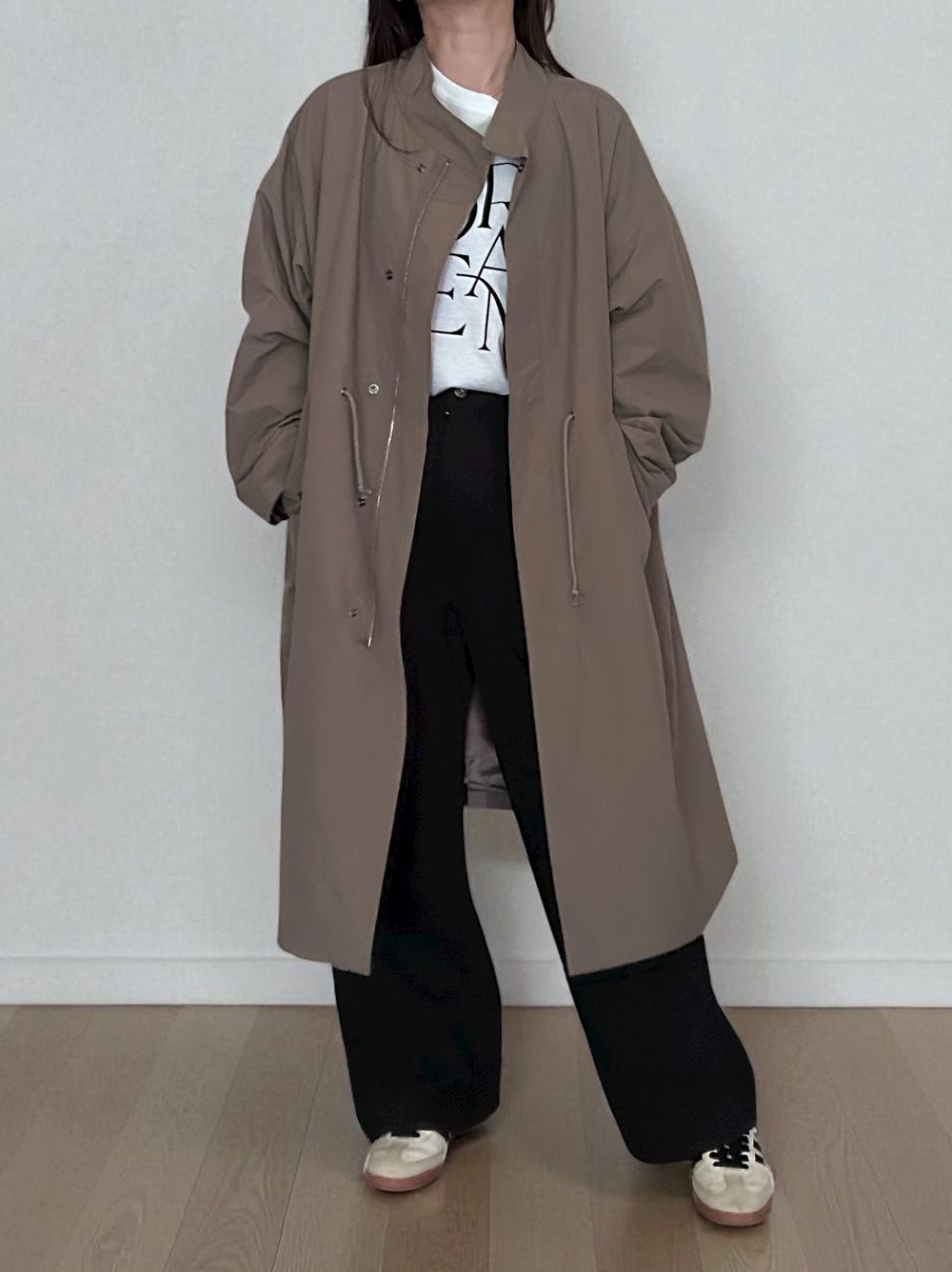 Waist Drawstring スタンドカラーナイロンコート