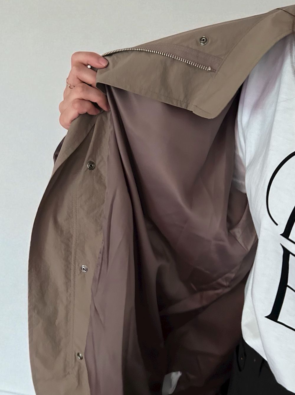 Waist Drawstring スタンドカラーナイロンコート