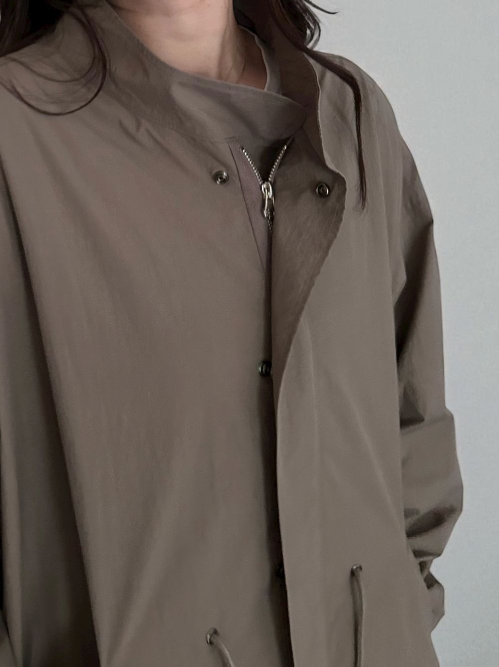 Waist Drawstring スタンドカラーナイロンコート