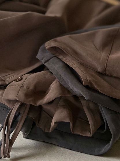 Suede like ギャザーラウンドネックブラウス