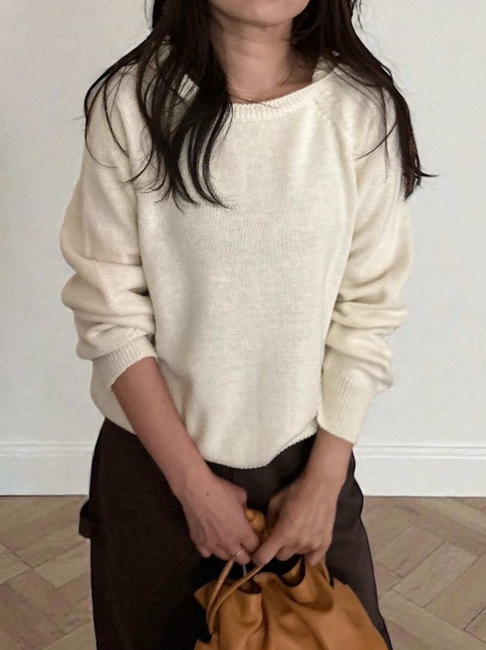 Wool blend crew neckニットフーディー