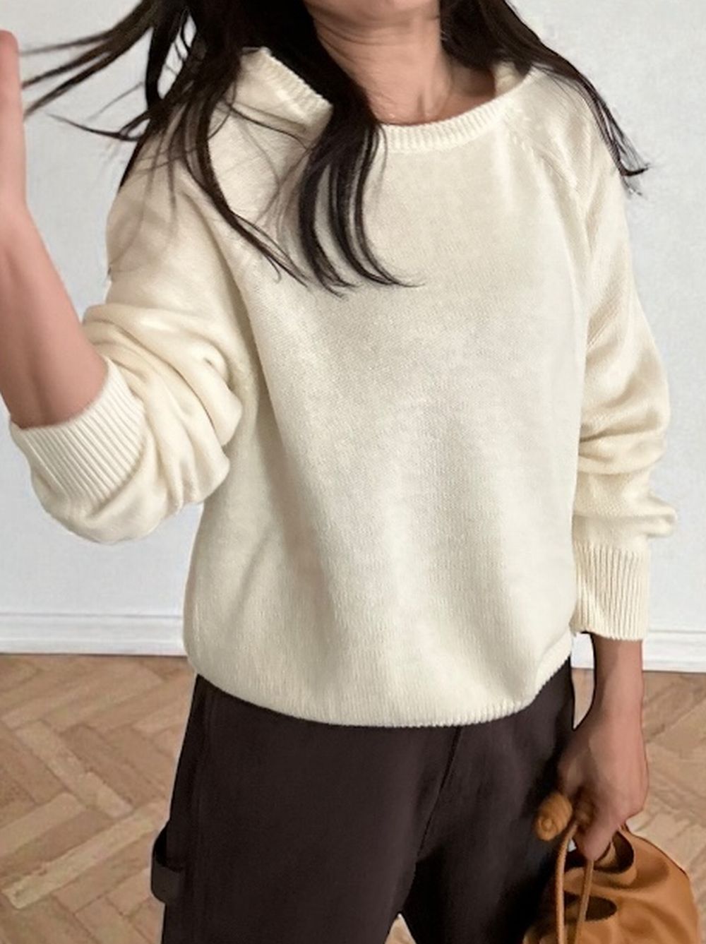 Wool blend crew neckニットフーディー