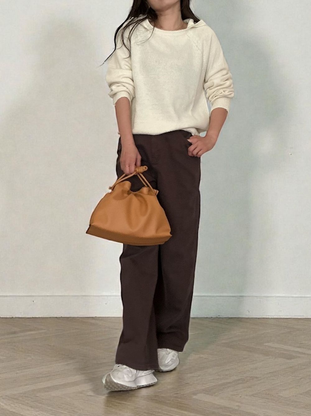 Wool blend crew neckニットフーディー