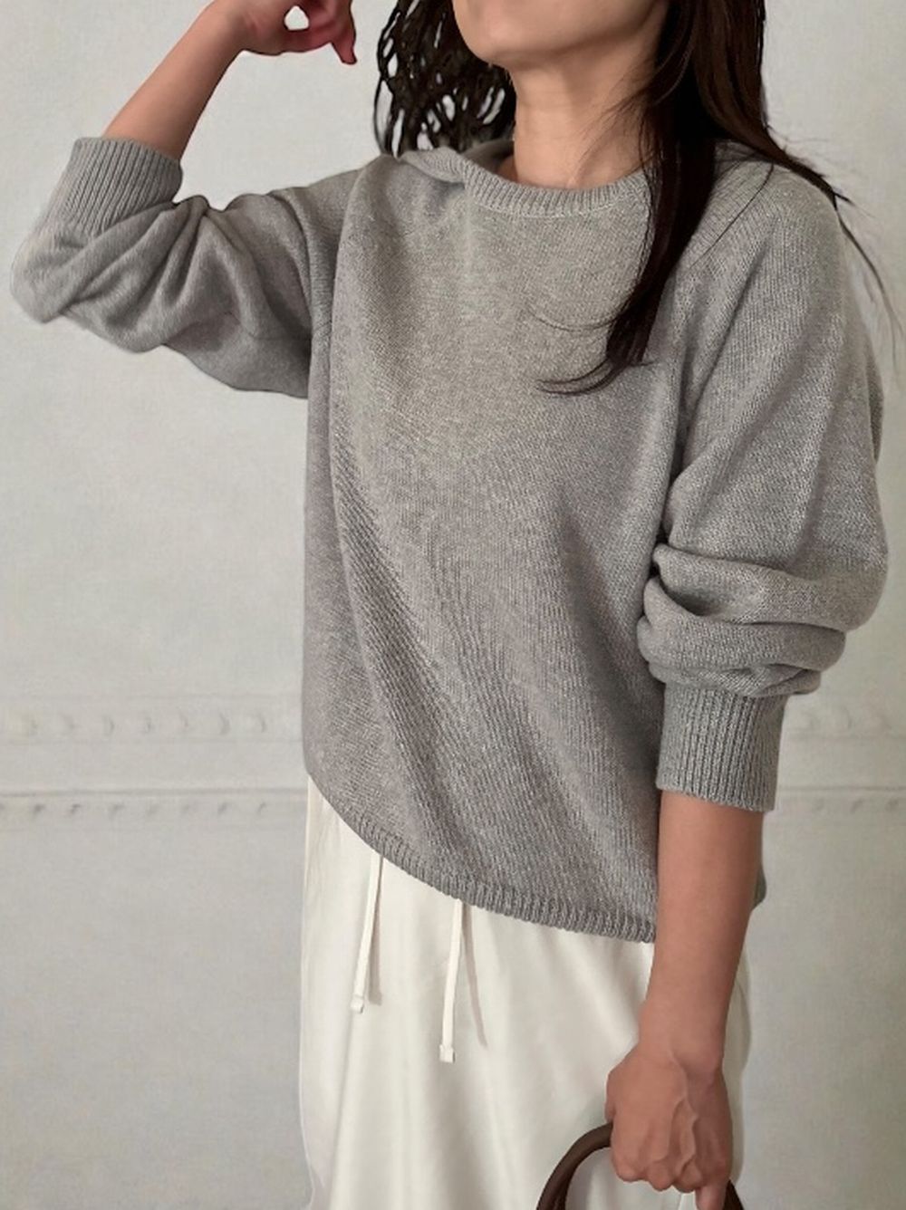 Wool blend crew neckニットフーディー