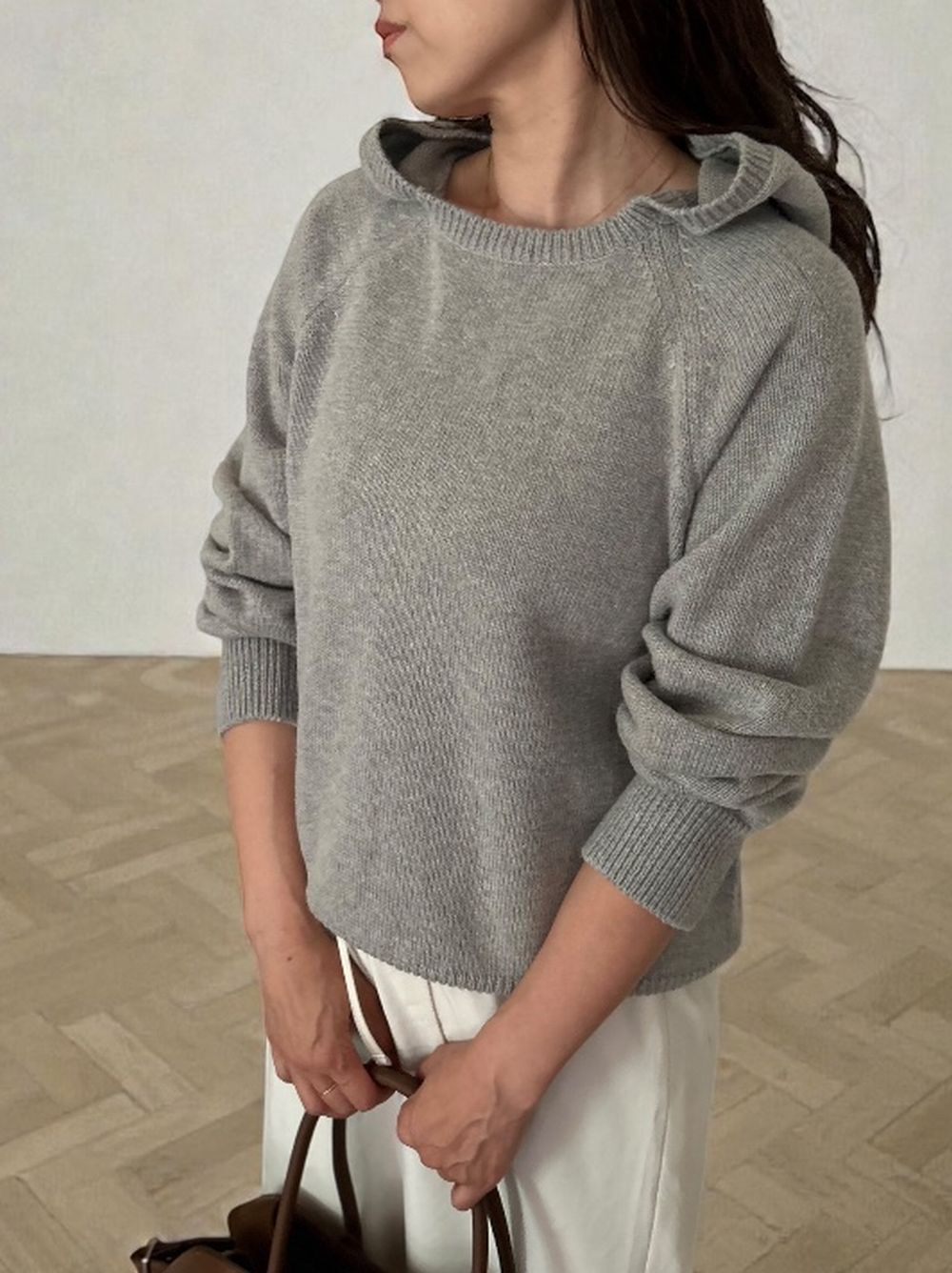 Wool blend crew neckニットフーディー