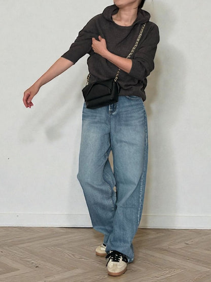 Wool blend crew neckニットフーディー