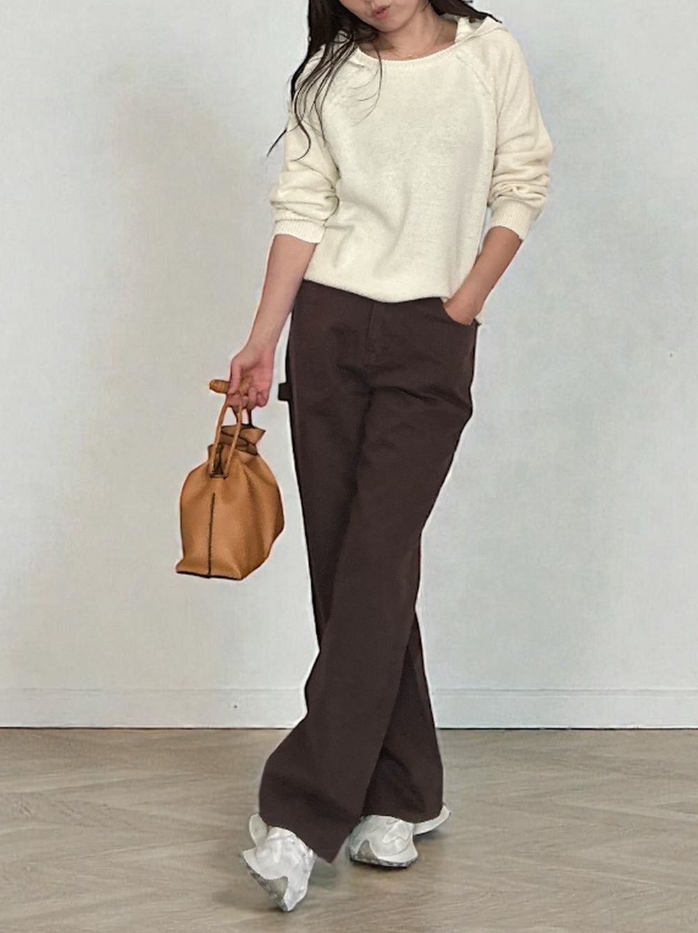 Wool blend crew neckニットフーディー