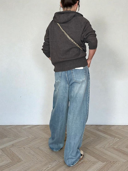 Wool blend crew neckニットフーディー