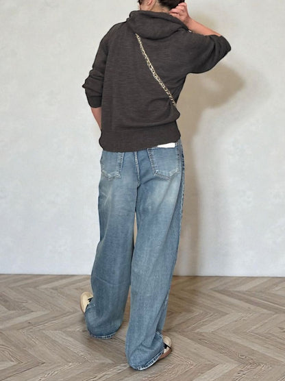 Wool blend crew neckニットフーディー