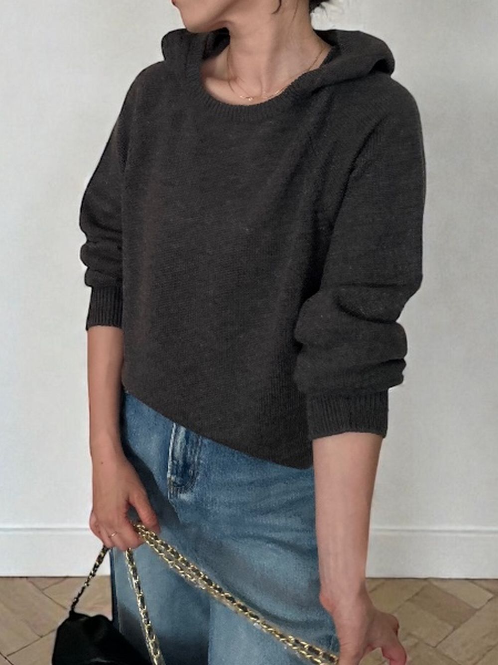 Wool blend crew neckニットフーディー