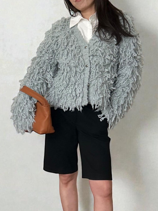 Loop yarn フリンジVネックカーディガン