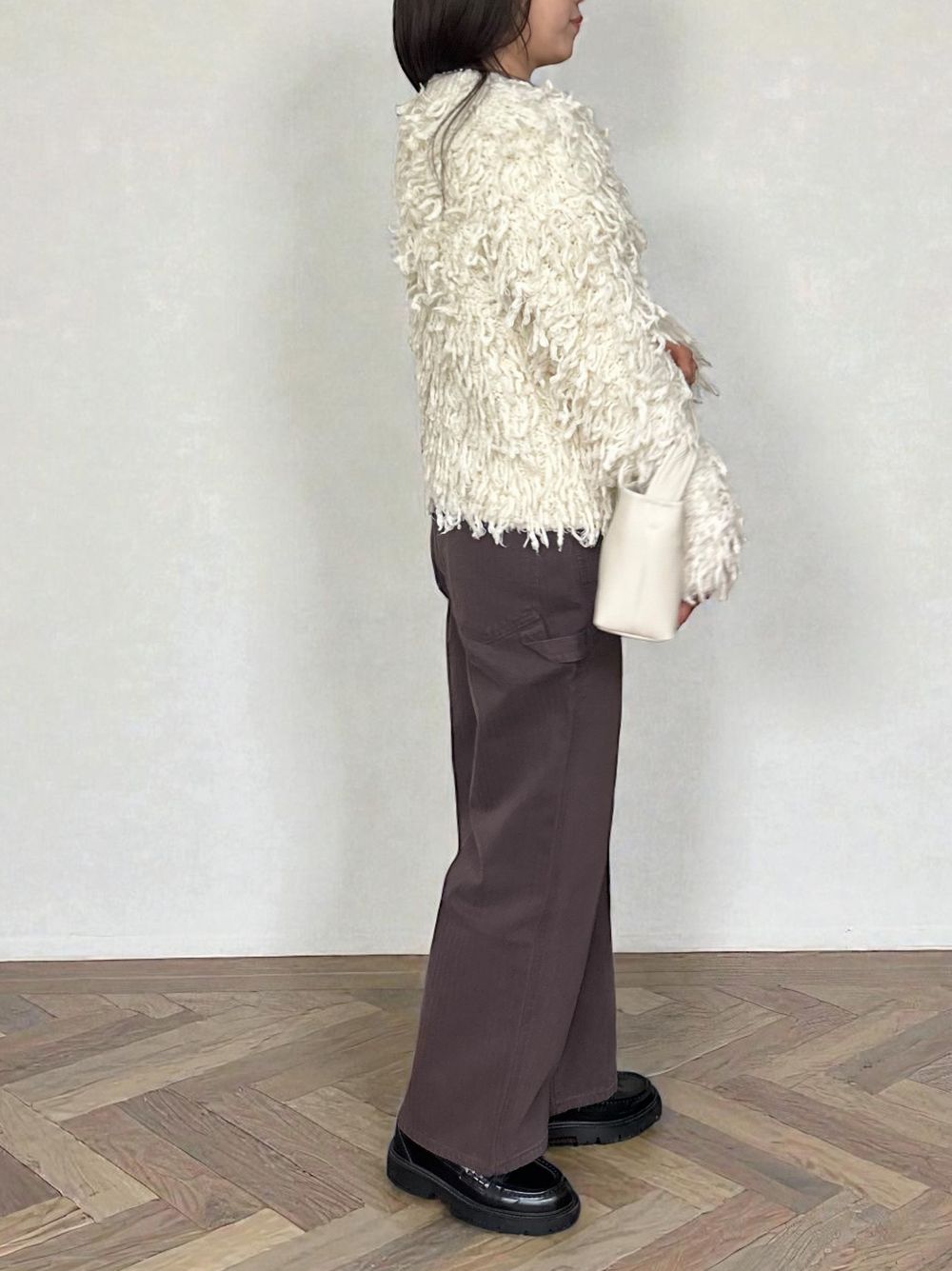 Loop yarn フリンジVネックカーディガン