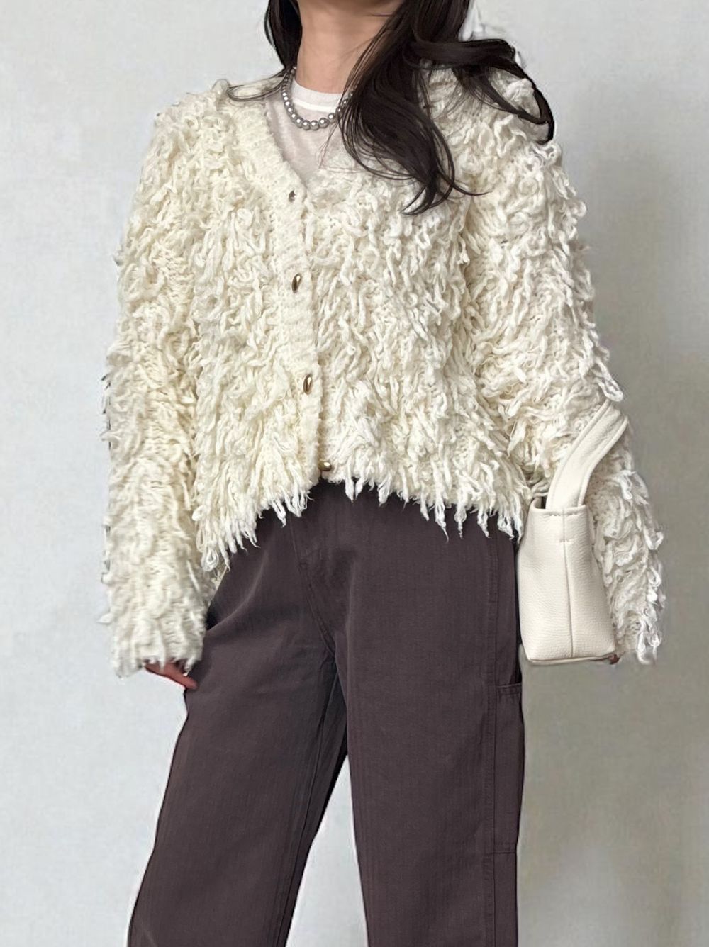 Loop yarn フリンジVネックカーディガン