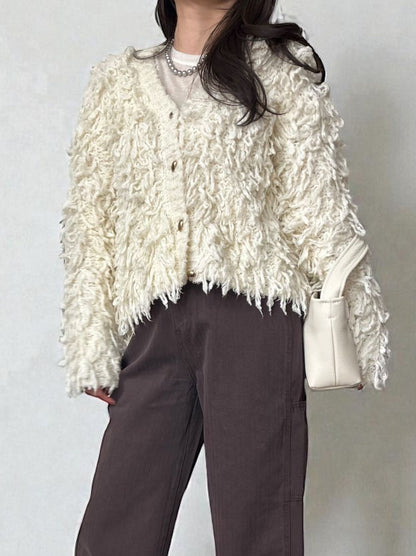 Loop yarn フリンジVネックカーディガン