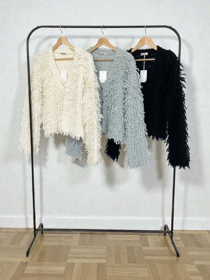 Loop yarn フリンジVネックカーディガン