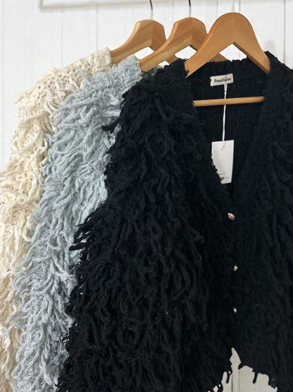 Loop yarn フリンジVネックカーディガン