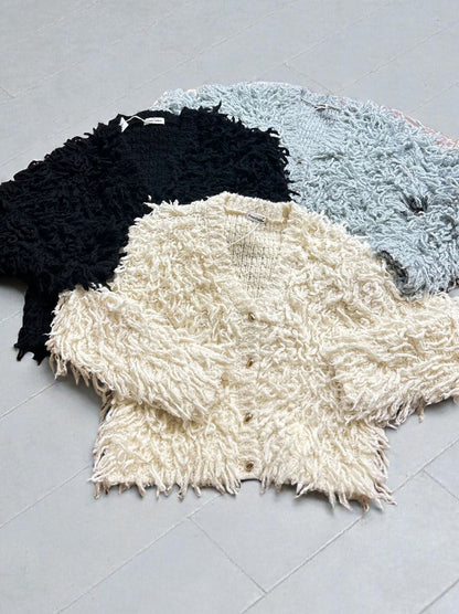 Loop yarn フリンジVネックカーディガン