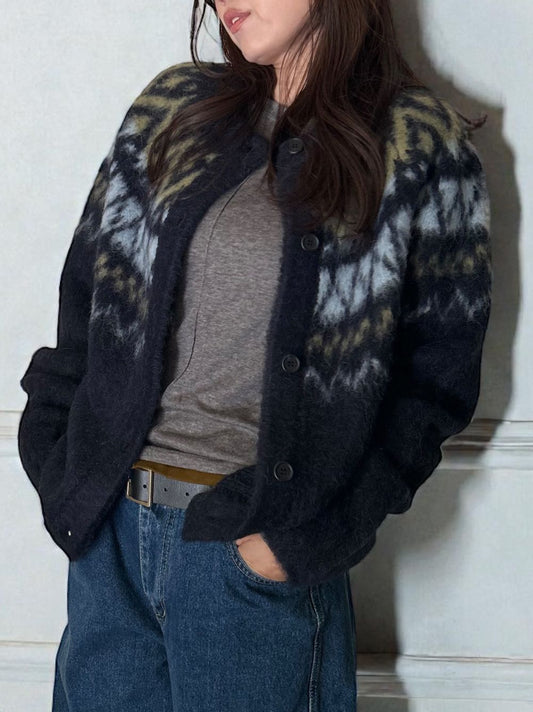 Nordic arthur jacquard クルーネックカーディガン