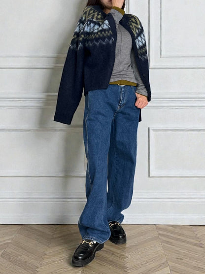 Nordic arthur jacquard クルーネックカーディガン