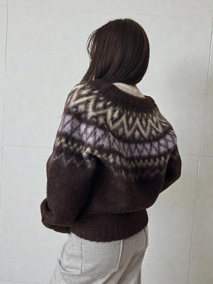 Nordic arthur jacquard クルーネックカーディガン