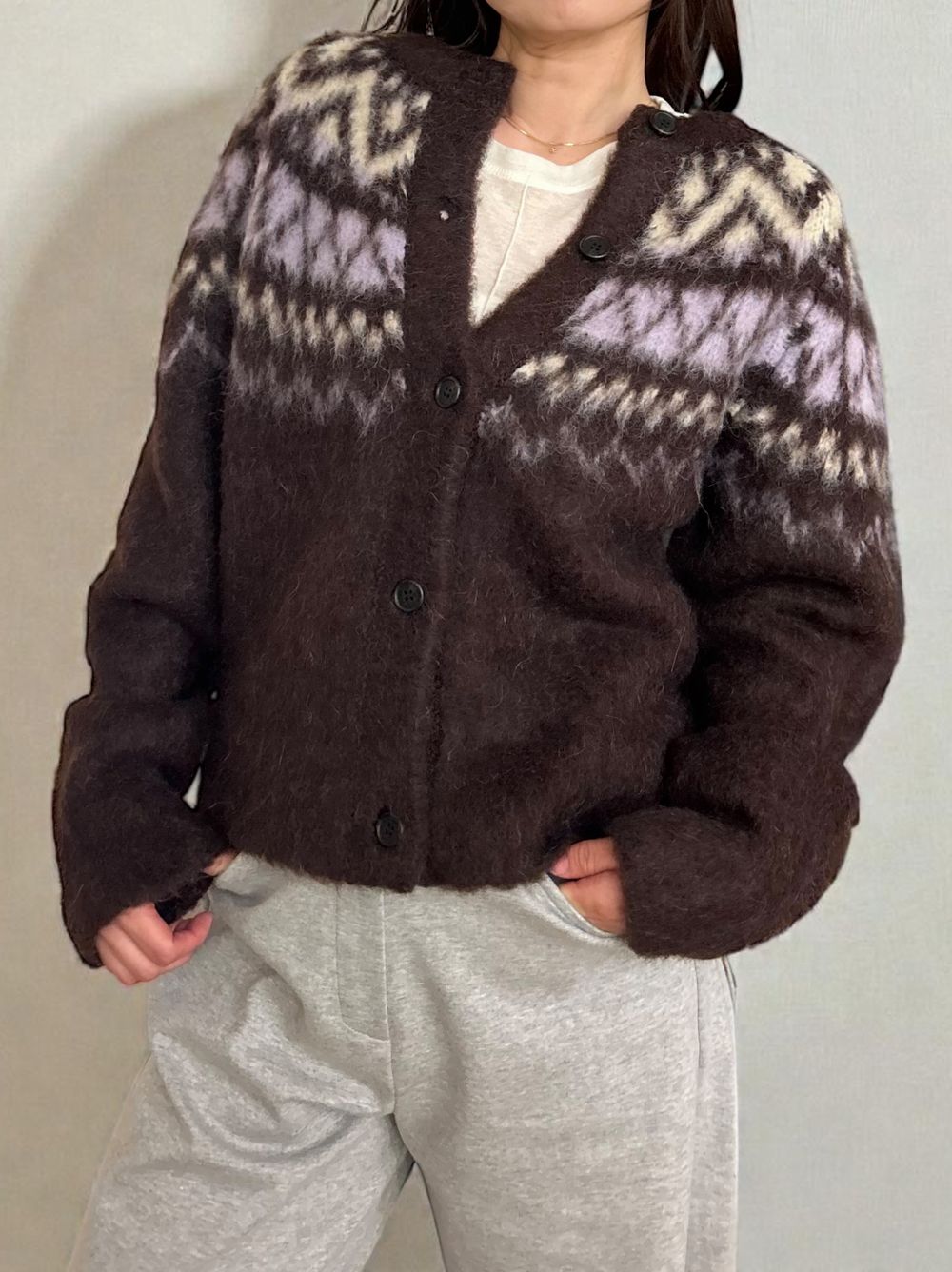 Nordic arthur jacquard クルーネックカーディガン