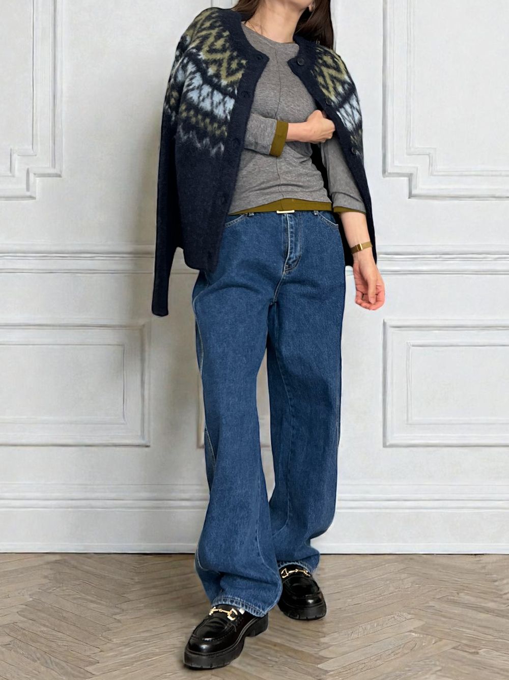 Nordic arthur jacquard クルーネックカーディガン