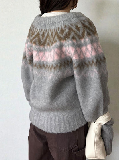 Nordic arthur jacquard クルーネックカーディガン