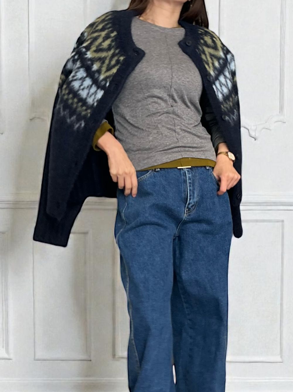 Nordic arthur jacquard クルーネックカーディガン
