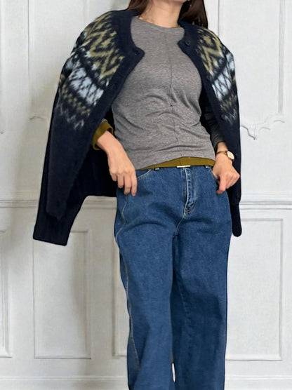 Nordic arthur jacquard クルーネックカーディガン