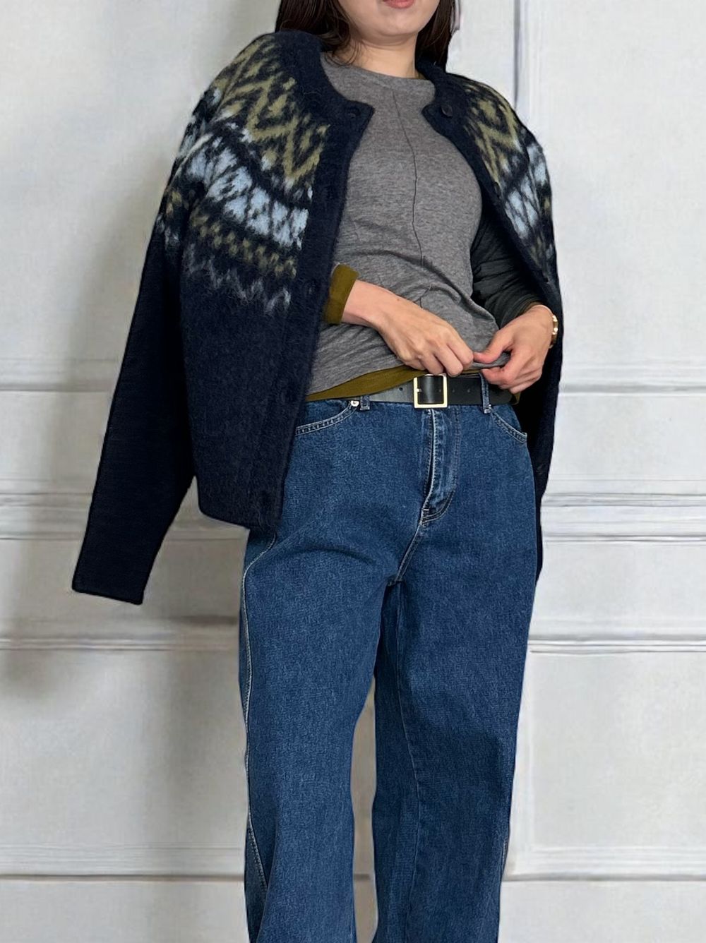 Nordic arthur jacquard クルーネックカーディガン