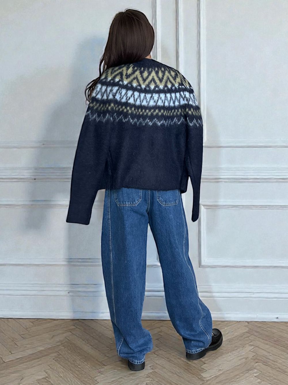 Nordic arthur jacquard クルーネックカーディガン