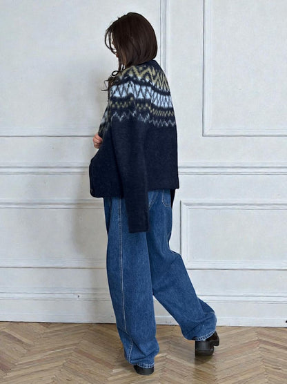 Nordic arthur jacquard クルーネックカーディガン