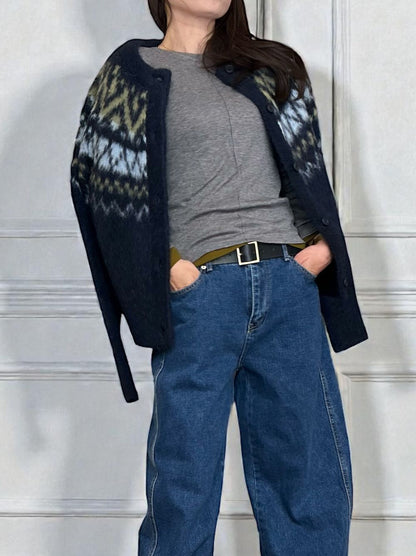 Nordic arthur jacquard クルーネックカーディガン