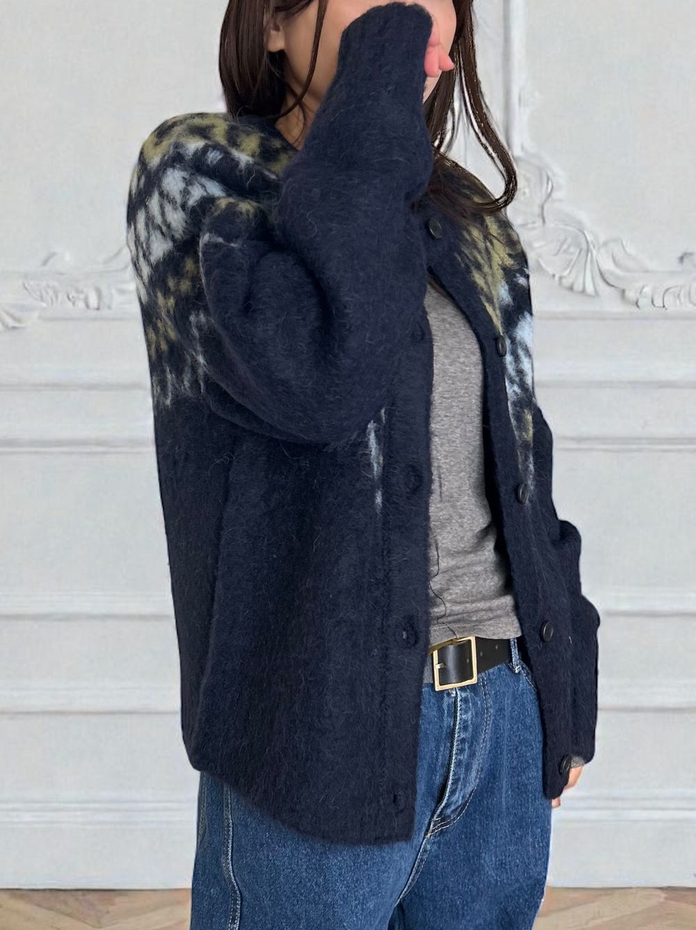 Nordic arthur jacquard クルーネックカーディガン