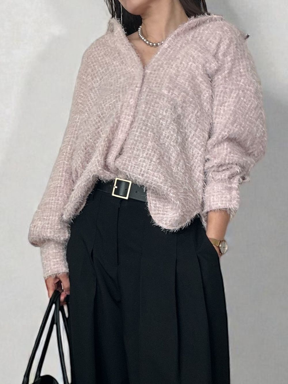 Jacquard shaggy sheerルーズシャツ