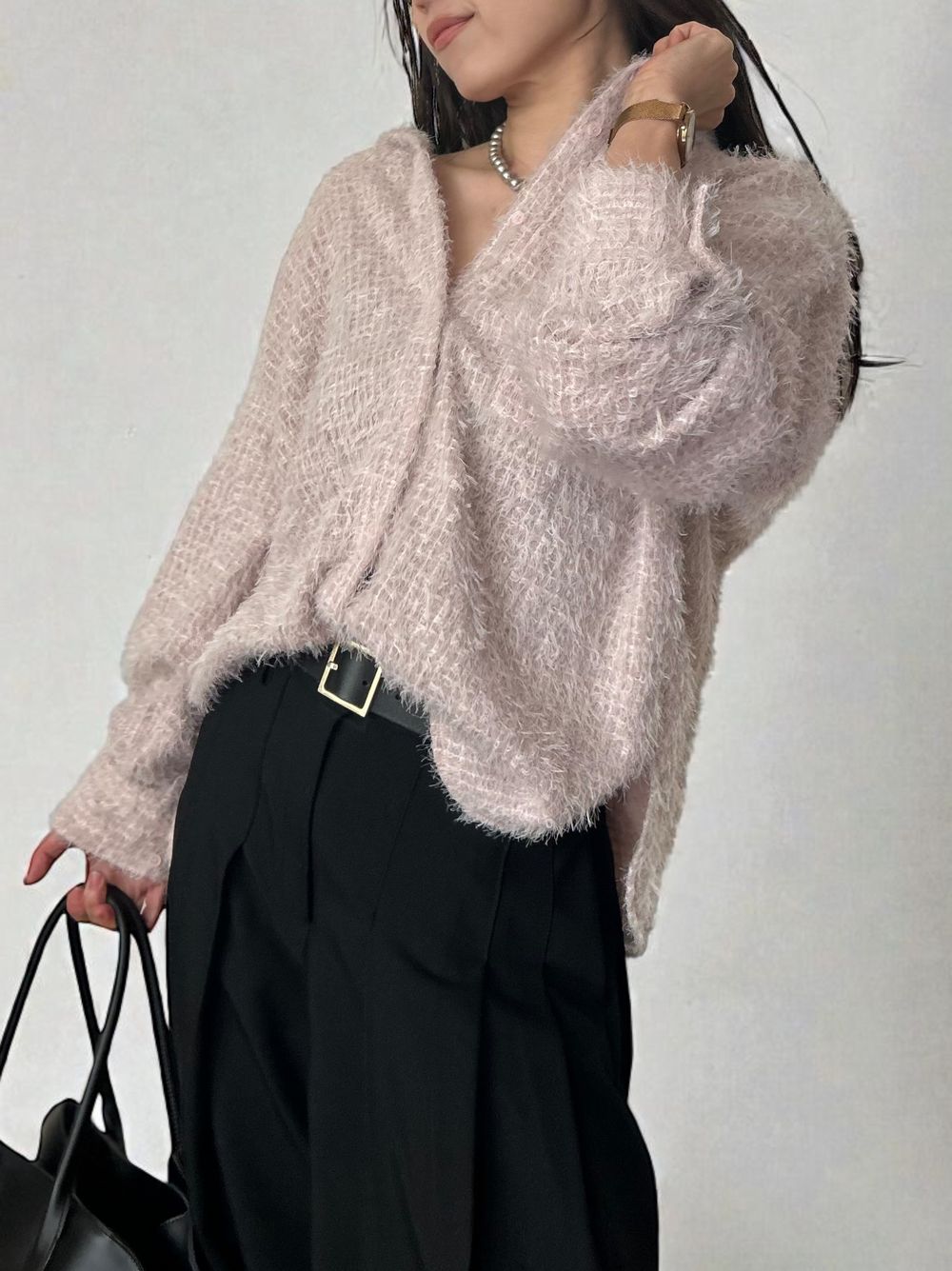 Jacquard shaggy sheerルーズシャツ