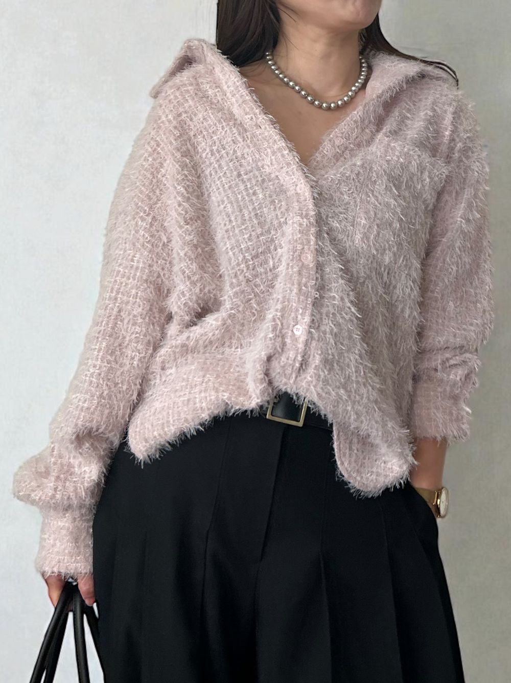 Jacquard shaggy sheerルーズシャツ