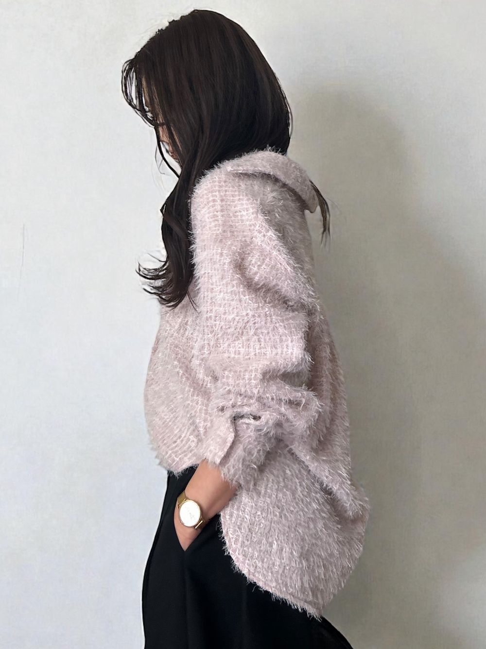 Jacquard shaggy sheerルーズシャツ