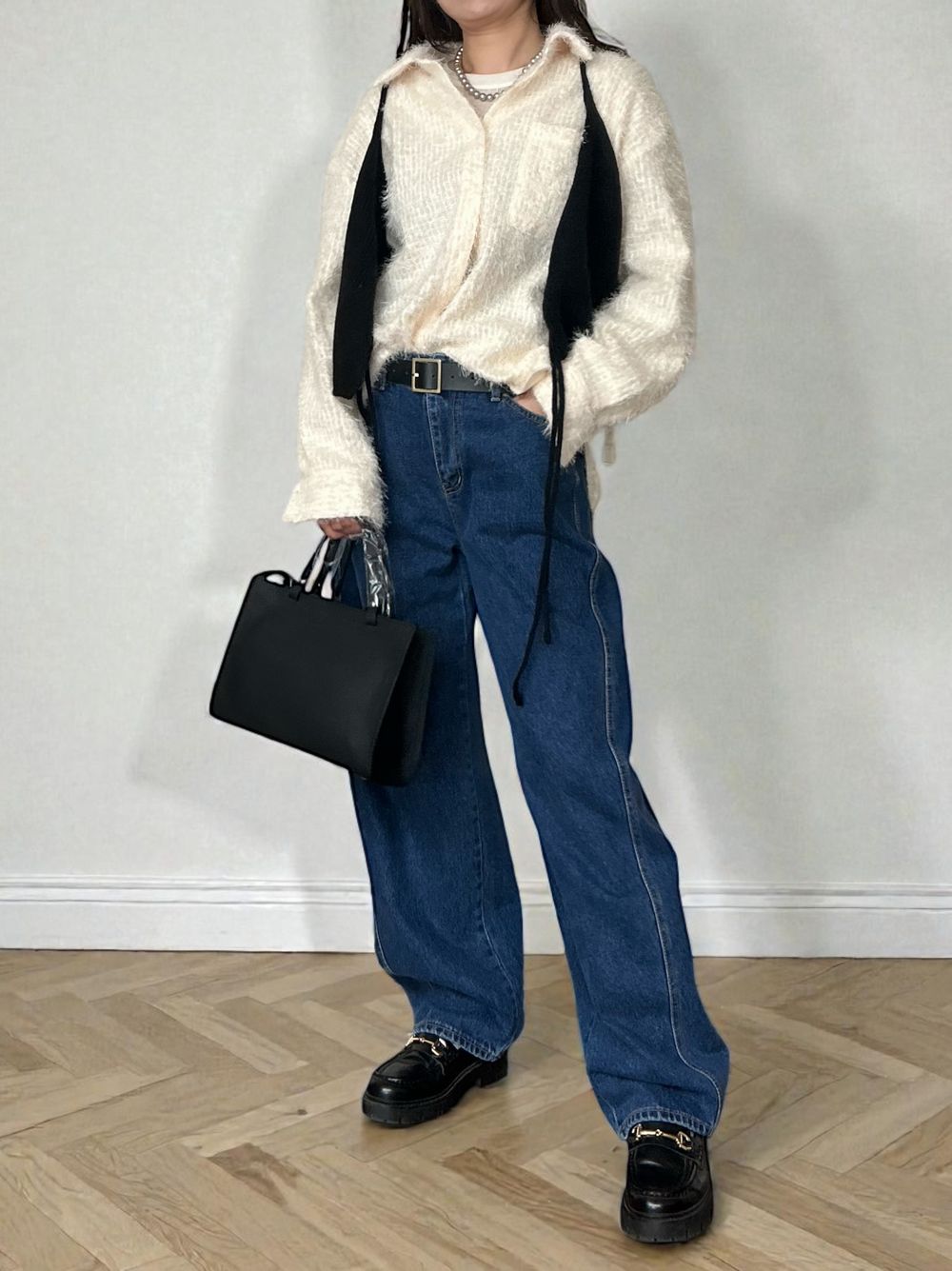 Jacquard shaggy sheerルーズシャツ